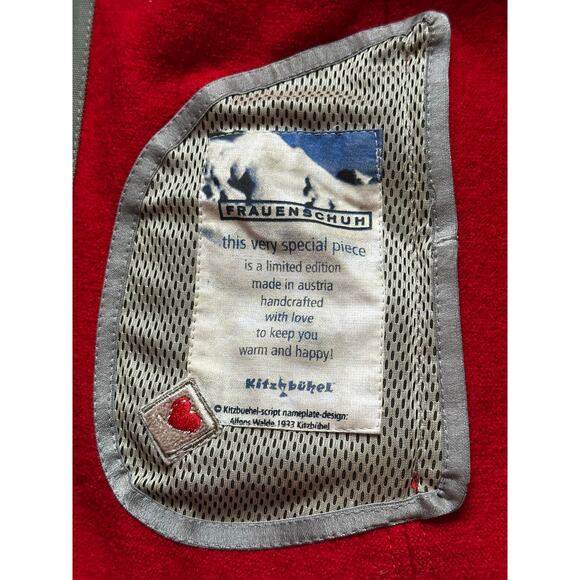 FRAUENSCHUH Red jacket wool hooded gray Full Zip Pockets Xs limited edition ski - Picture 12 of 16